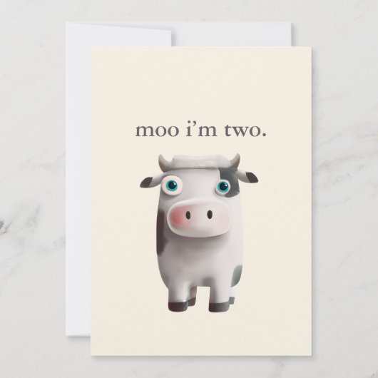 Invitation Moo I’m Turme Two mignon Vache Second Anniversaire (Dos)