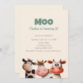 Invitation Moo I’m Turme Two mignon Vache Second Anniversaire (Devant / Derrière)