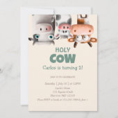 Invitation Moo I’m Two Cartoon Cow Second Birday (Devant)