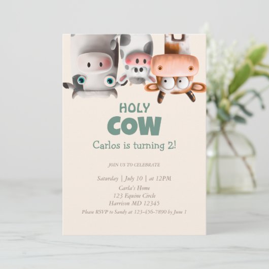 Invitation Moo I’m Two Cartoon Cow Second Birday (Debout devant)
