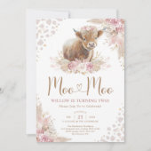 Invitation Moo Moo Boho Pampas Rose Highland Cow 2e anniversa (Devant)