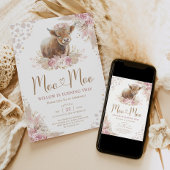 Invitation Moo Moo Boho Pampas Rose Highland Cow 2e anniversa