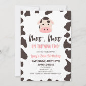 Invitation Moo Moo I'm Turning Two ! Vache 2e fête d'annivers (Devant)