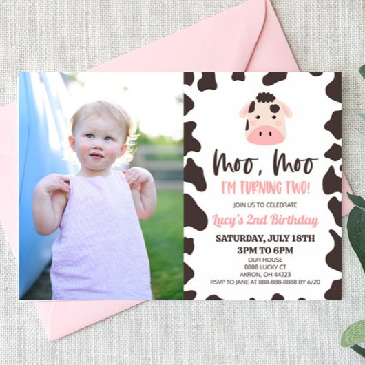 Invitation Moo Moo I'm Turning Two ! Vache 2e fête d'annivers