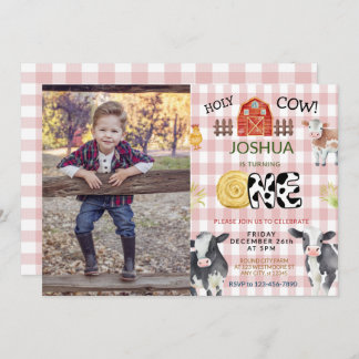 Invitation Moo Moo Im Two Cow 1e photo Anniversaire