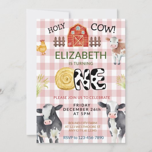 Invitation Moo Moo Im Two Cow 1er Anniversaire (Devant)