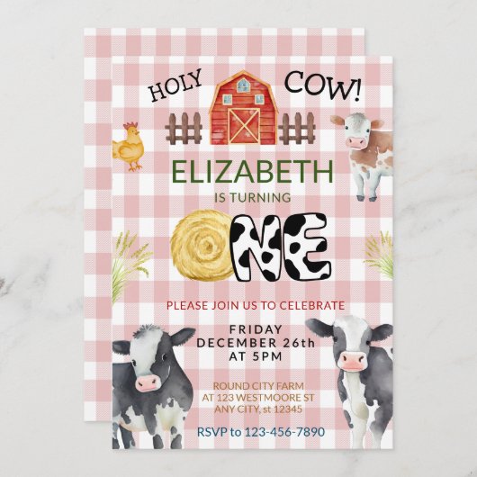 Invitation Moo Moo Im Two Cow 1er Anniversaire (Devant / Derrière)