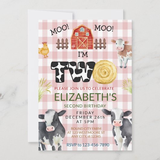 Invitation Moo Moo Im Two Cow 2e anniversaire (Devant)