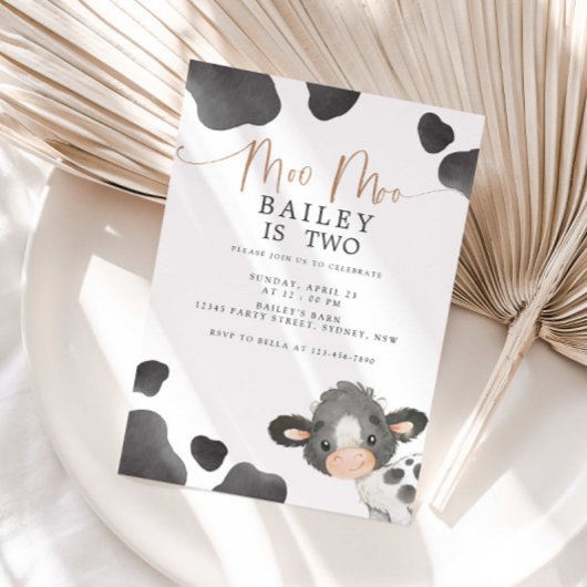 Invitation Moo Moo I'm Two Cow 2nd Birthday