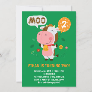 Invitation Moo Moo j'ai deux vaches 2e fête d'anniversaire