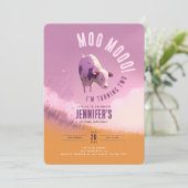 Invitation Moo Moo Je suis deux mignonnes roses fille 2e anni (Debout devant)