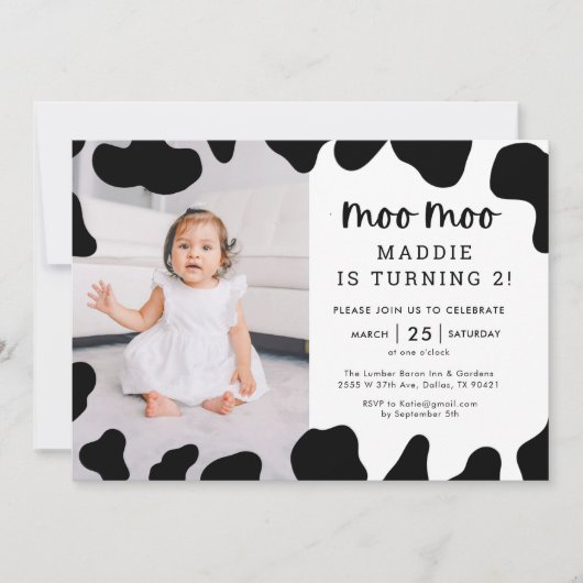 Invitation Moo Moo Je suis deux vaches 2e anniversaire Invita (Devant)