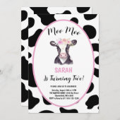 Invitation Moo Moo Je suis deux vaches fille 2e fête d'annive (Devant / Derrière)