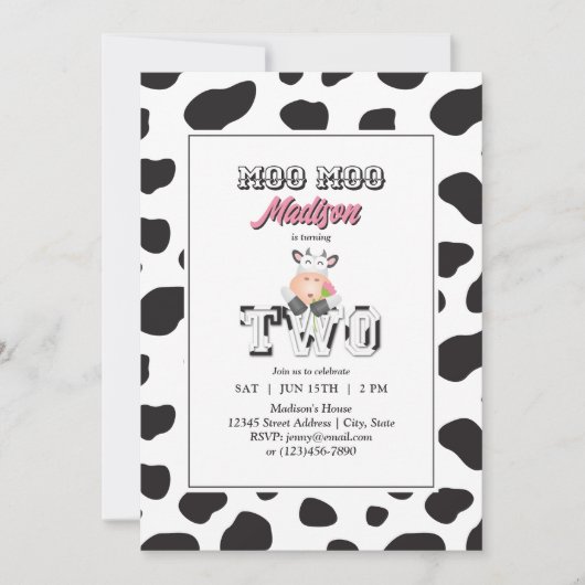 Invitation Moo Moo Je suis deux vaches Print Farm Girl 2e ann (Devant)