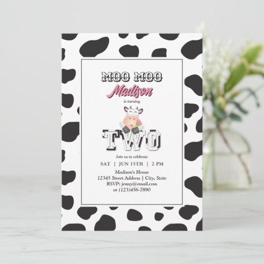 Invitation Moo Moo Je suis deux vaches Print Farm Girl 2e ann (Debout devant)