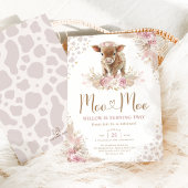 Invitation Moo Moo Pink Boho Cow Pampas Grass 2e anniversaire
