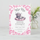 Invitation Moo Moo Rose Cute Cow Girl 2e anniversaire (Debout devant)