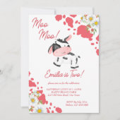 Invitation Moo moo rose motif mignonne fête d'anniversaire de (Devant)