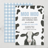 Invitation Moo Moo we are turning TWO Plaid Birthday (Devant / Derrière)