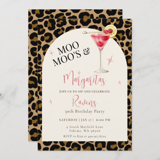 Invitation Moo Moos And Margaritas Birthday Party (Devant / Derrière)