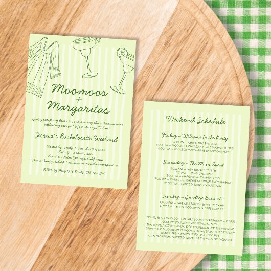 Invitation Moo Moos & Margaritas Green Bachelorette Week-end