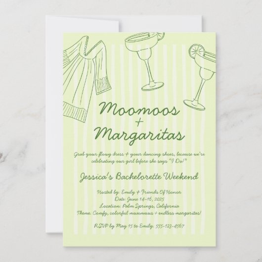 Invitation Moo Moos & Margaritas Green Bachelorette Week-end (Devant)
