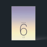 Invitation Mood Gradient Mariage Table Indigo Sunset ID741<br><div class="desc">L'arrière - plan de toutes les pièces de cet ensemble minimaliste de mariage est un dégradé saisissant de couleurs de l'indigo à la pêche et jaune pâle. La carte de numéros de table mariage présentée ici présente un design élégant et moderne et une police sans serif contemporaine pour ajouter à...</div>