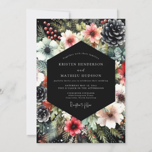 Invitation Moody À feuillage persistant Floral Mariage (Devant)