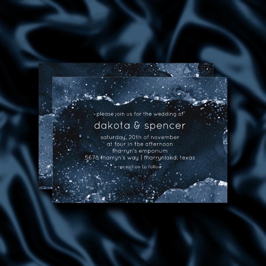 Invitation Moody Agate | Marine Denim Steel Blue Faux Parties