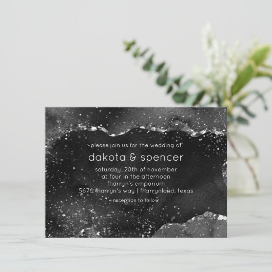 Invitation Moody Agate | Onyx Black Silver Vampy Goth Parties (Debout devant)