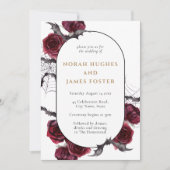 Invitation Moody Arch Floral Bourgogne Noir Halloween Mariage (Devant)
