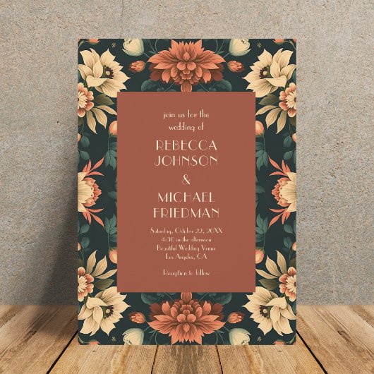 Invitation Moody Autumn Rust Terracotta Floral Mariage de aut