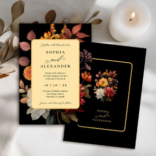 Invitation Moody Black and Rust Automne Floral Mariage