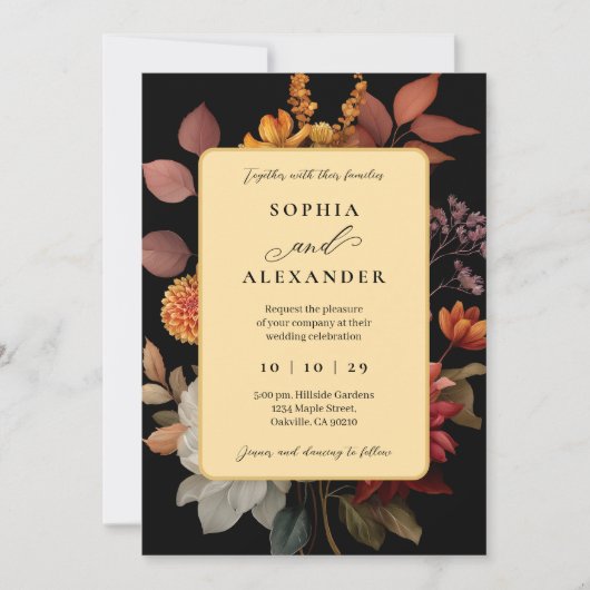 Invitation Moody Black and Rust Automne Floral Mariage (Devant)