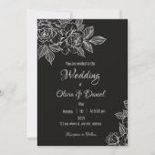 Invitation Moody Black and White Peony Esquisse Mariage Invit (Devant)