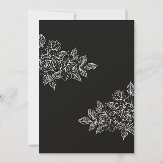 Invitation Moody Black and White Peony Esquisse Mariage Invit (Dos)