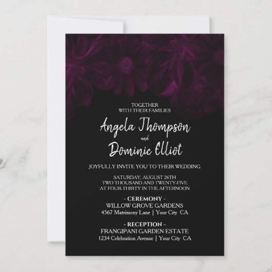 Invitation Moody Black avec Mariage rose (Devant)