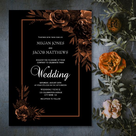 Invitation Moody Black et Sepia Floral Mariage