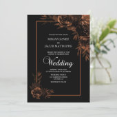 Invitation Moody Black et Sepia Floral Mariage (Debout devant)