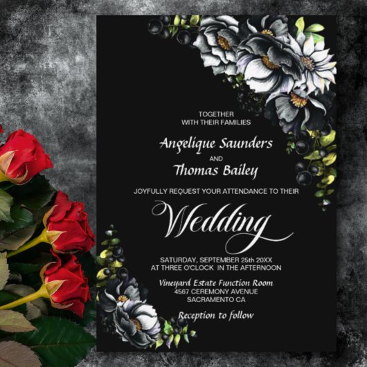 Invitation Moody Black Floral Mariage