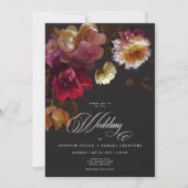 Invitation Moody Black Floral Painterly Red Burgundy Wedding (Devant)