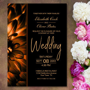 Invitation Moody Black Gold Floral Wedding