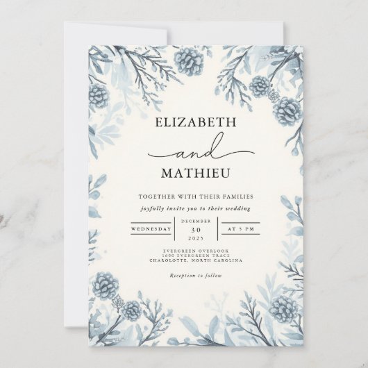 Invitation Moody Bleu Botanique Mariage (Devant)