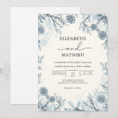 Invitation Moody Bleu Botanique Mariage (Devant / Derrière)