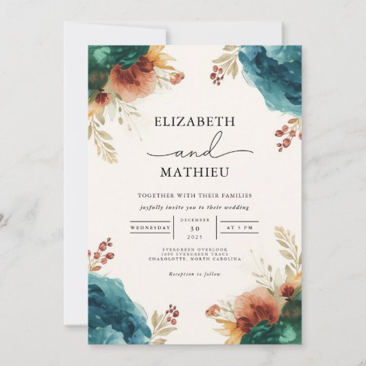 Invitation Moody Bloom Floral Mariage (Devant)