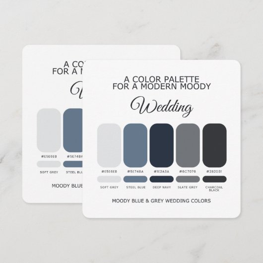 Invitation Moody Blue and Grey Wedding Color Palette Card (Devant / Derrière)