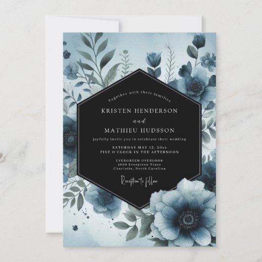 Invitation Moody Blue Floral Mariage botanique (Devant)