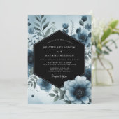 Invitation Moody Blue Floral Mariage botanique (Debout devant)