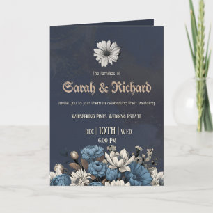 Invitation Moody Blue Floral Mariage photo personnalisé