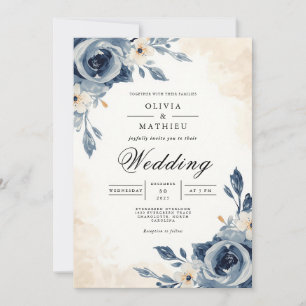 Invitation Moody Blue Floral Romance Mariage